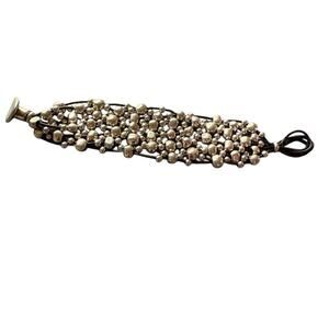 Uno de 50 Beaded Thick Leather Bracelet